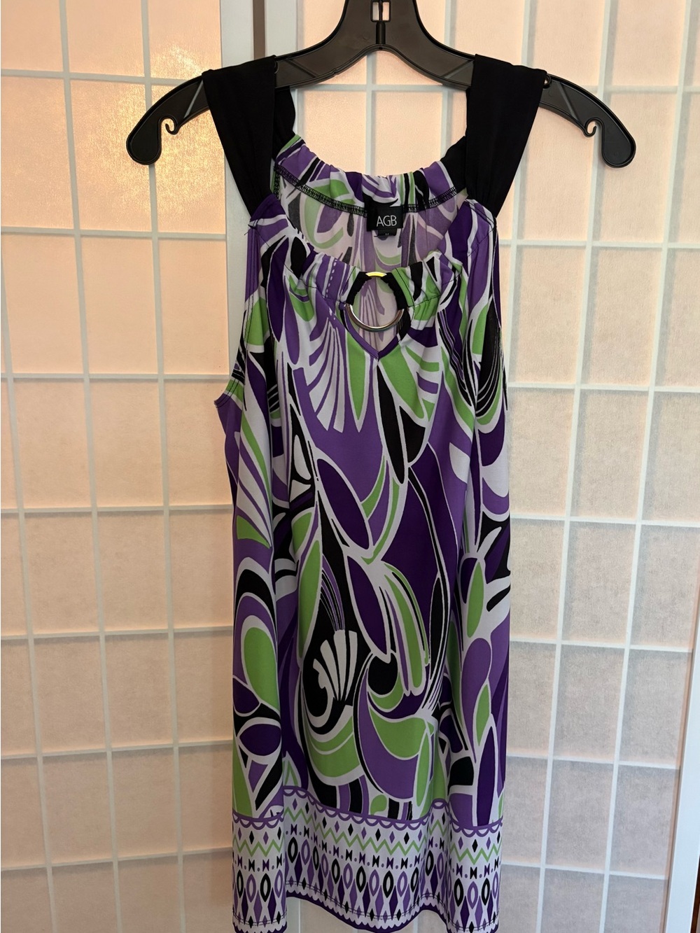 AGB Purple Green Black Patterned Sleeveless Tank